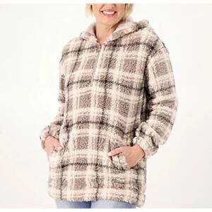 Koolaburra by UGG Plaid Sherpa Brushed Back Sherpa Hoodie Pullover plus 1x